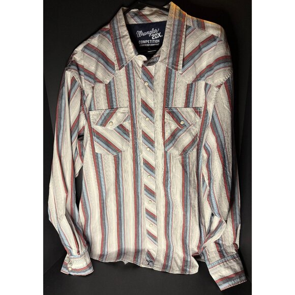 Wrangler 20X Competition White Pearl Snap Shirt Mens XL Striped Western - Picture 2 of 6